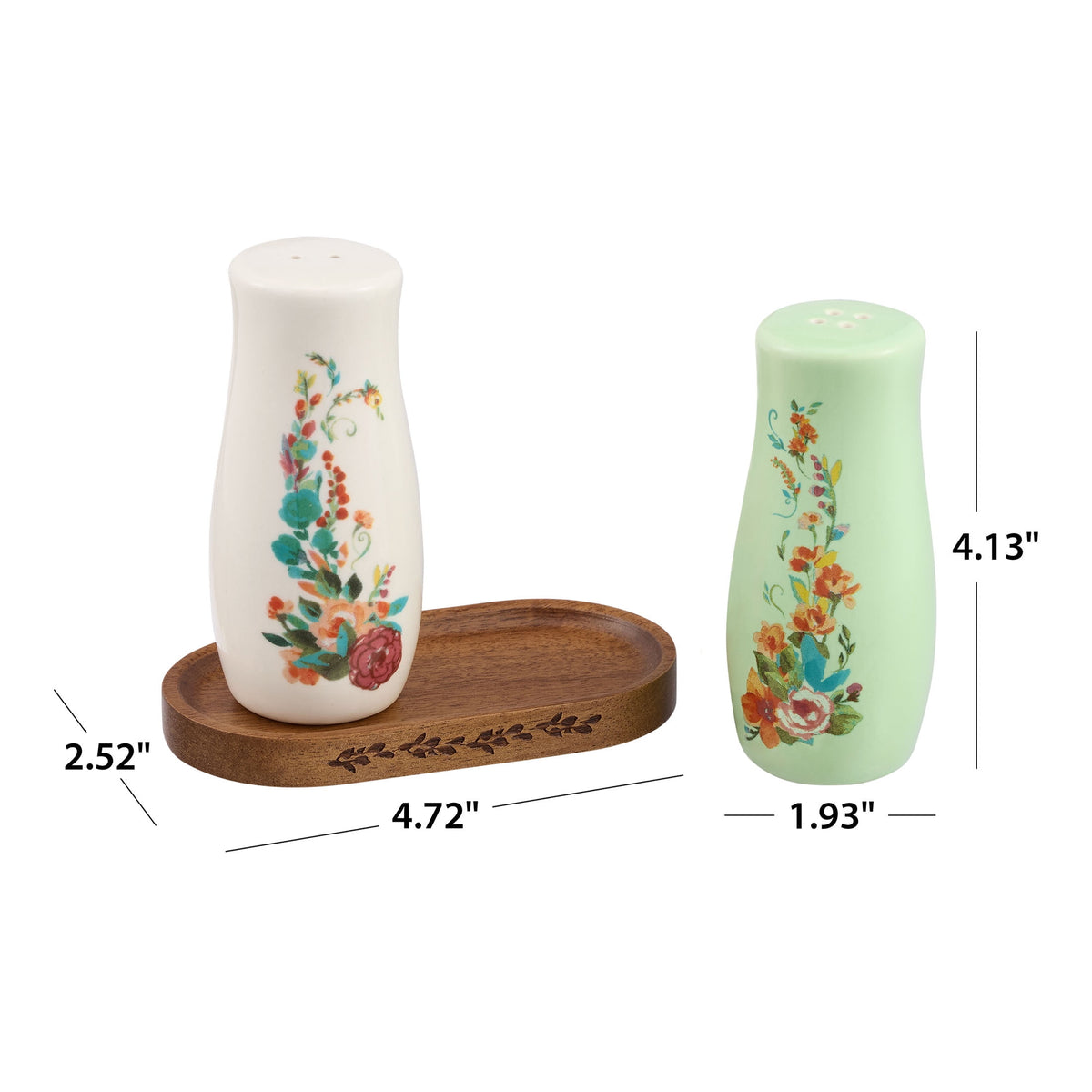 8-Pack The Pioneer Woman Ceramic Painted Meadow 3 Pieces Salt Pepper Shakers With Acacia Wood