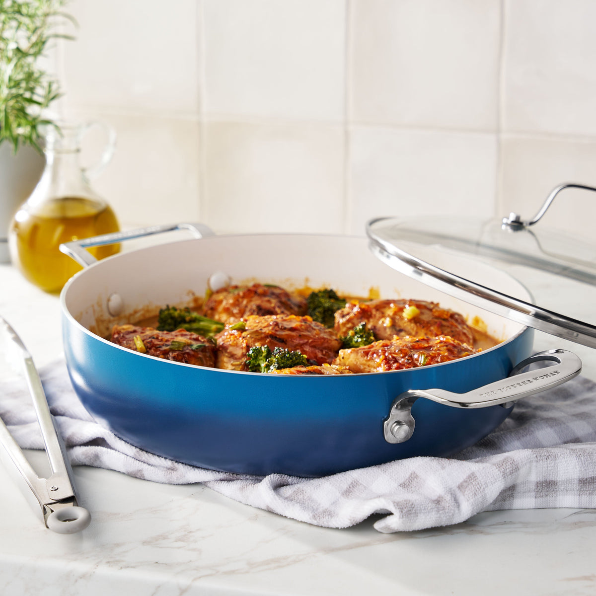 Harlow 12" Ceramic Nonstick Everyday Pan with Lid, Denim Blue