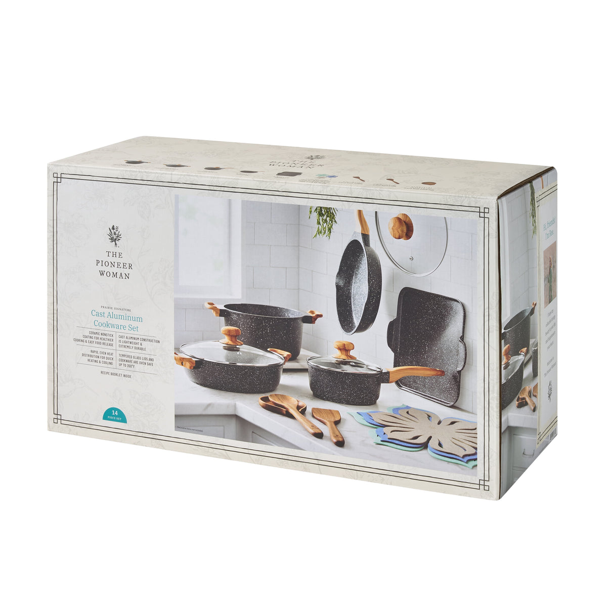 Prairie Signature 14-Piece Cast Aluminum Cookware Set, Charcoal