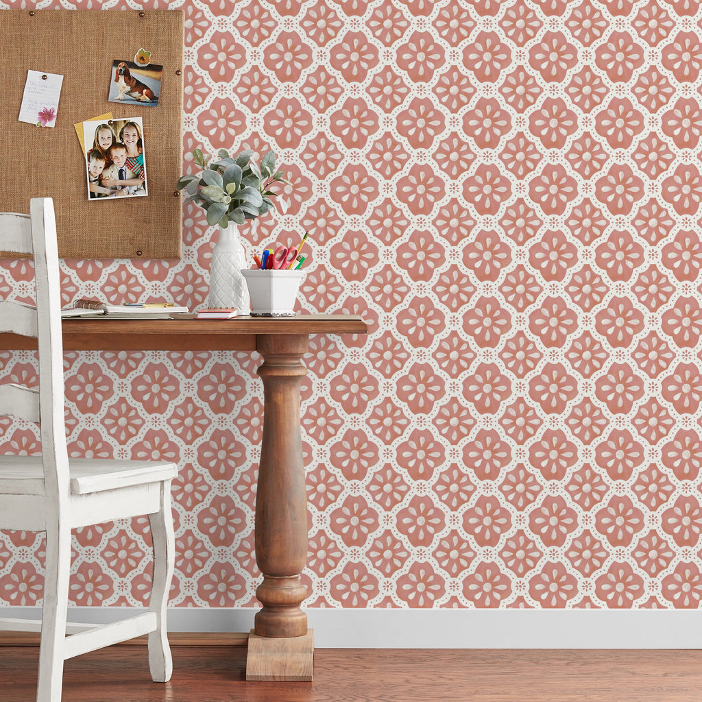 Pink Salmon Washy Trellis Peel & Stick Wallpaper, 18" x 18.86' - Rustic