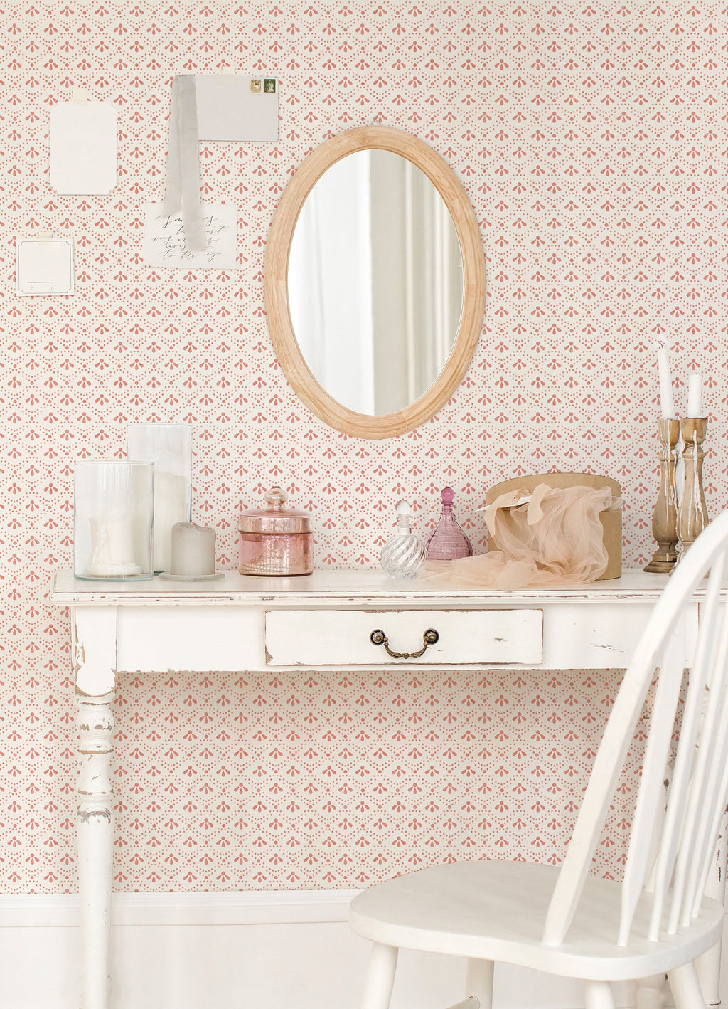 Coral Tonal Scallop Peel & Stick Vinyl Wallpaper, 215-in by 20.5-in, 30.75 sq.