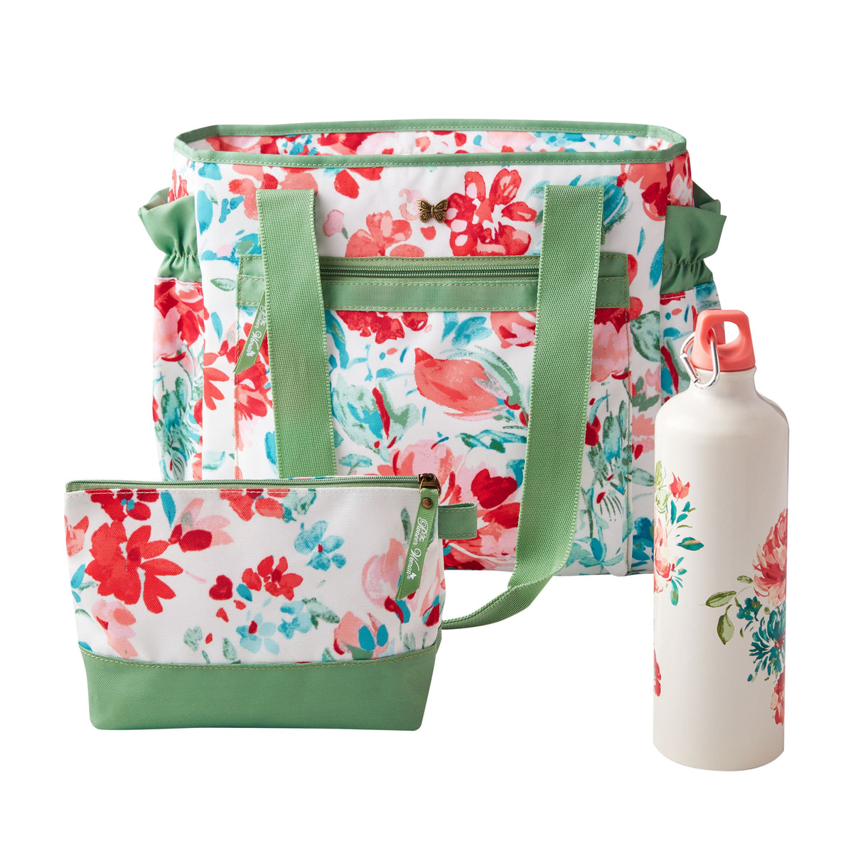 Insulated Lunch Kit Set with Extra Bag and Bottle, Gorgeous Garden