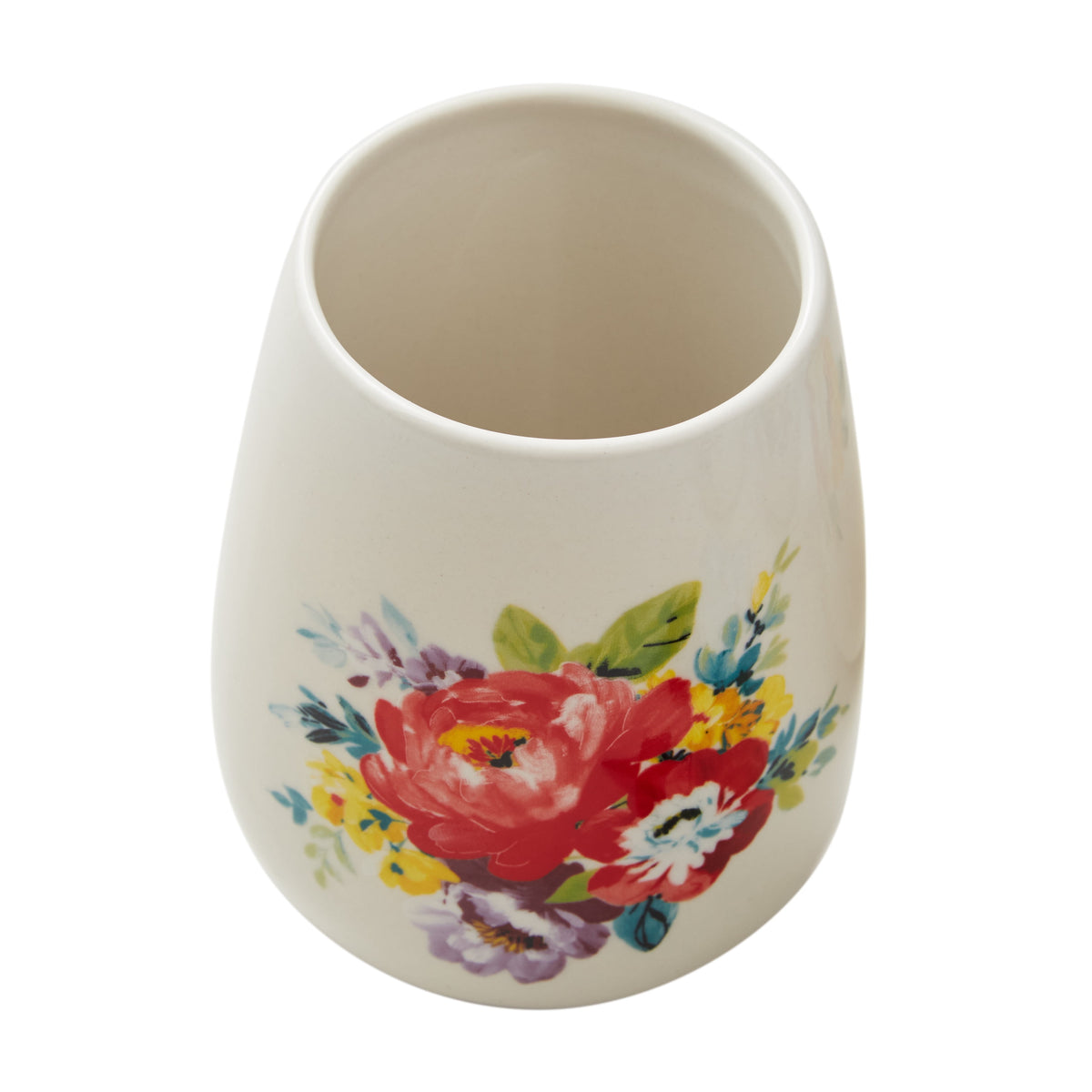 Sweet Rose 7-Piece Stoneware Stemless Wine Glasses Set with Chiller - Rustic Ceramic