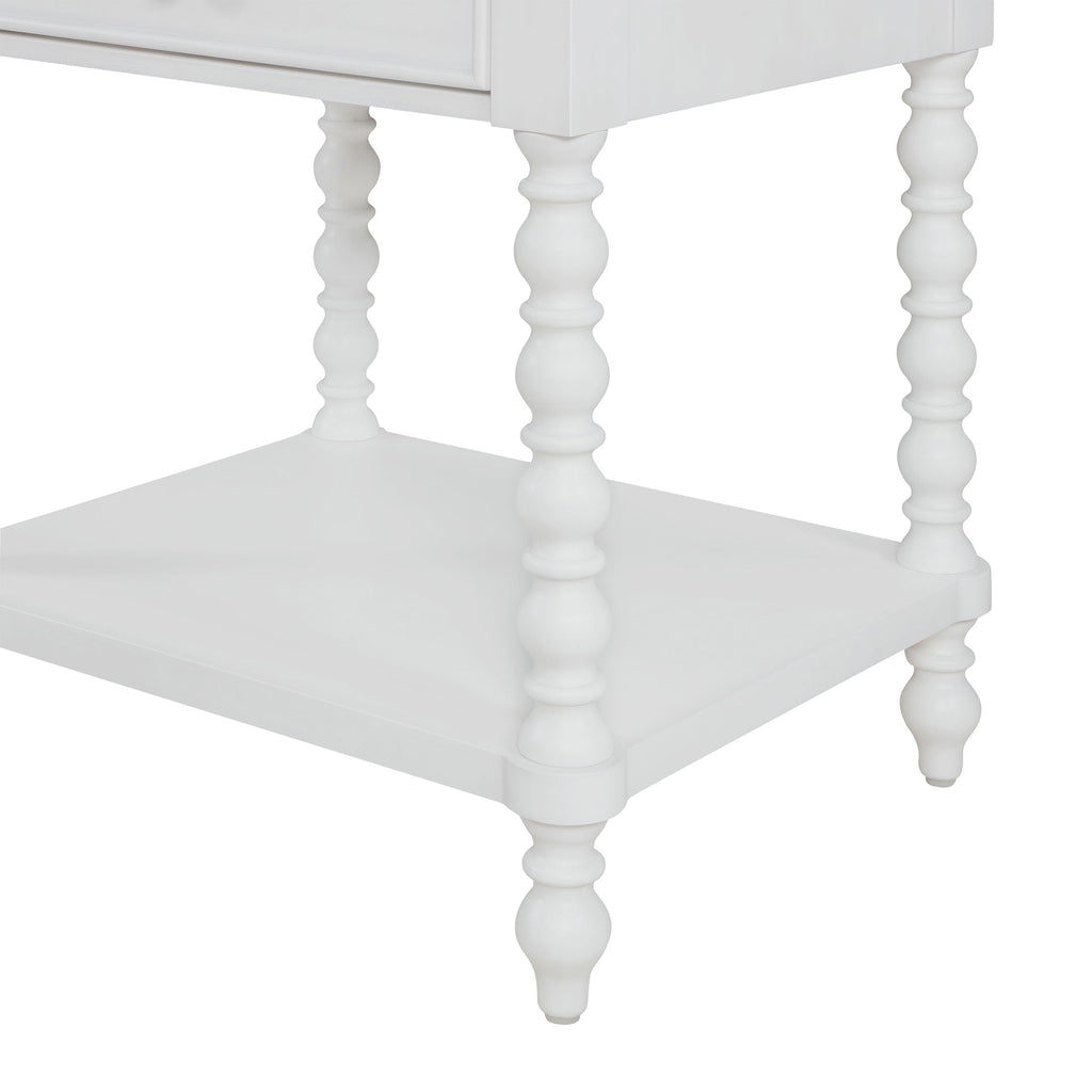 Harper Spindle Nightstand with USB Charging Ports, Adults and Teens, White Finish