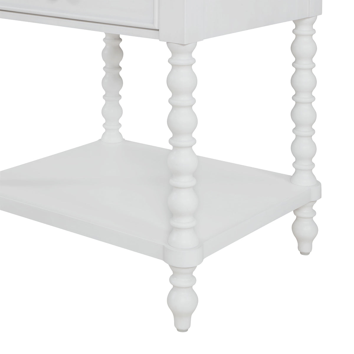 Harper Spindle Nightstand with USB Charging Ports, Adults and Teens, White Finish