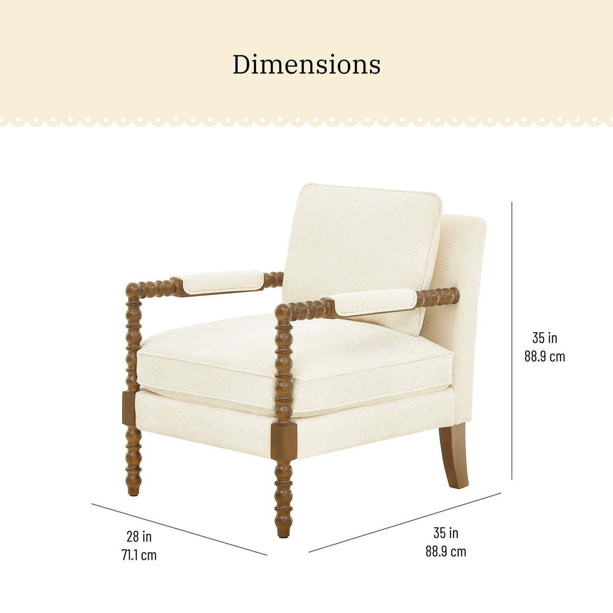 Harper Spindle Accent Chair, Antique White Fabric Upholstery