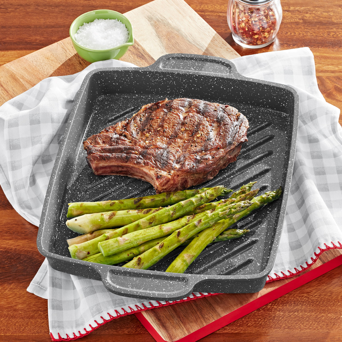 Prairie Signature 10x12 inch Cast Aluminum Nonstick Cowboy Steak Pan with Speckled Design