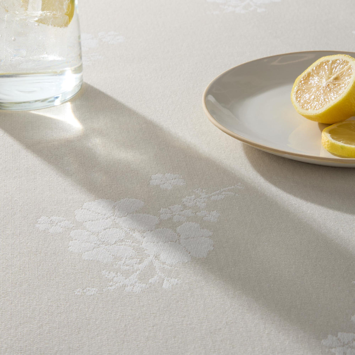 Tonal Floral Jacquard Woven Fabric Tablecloth, Light Taupe, 60"W x 102"L - Classic