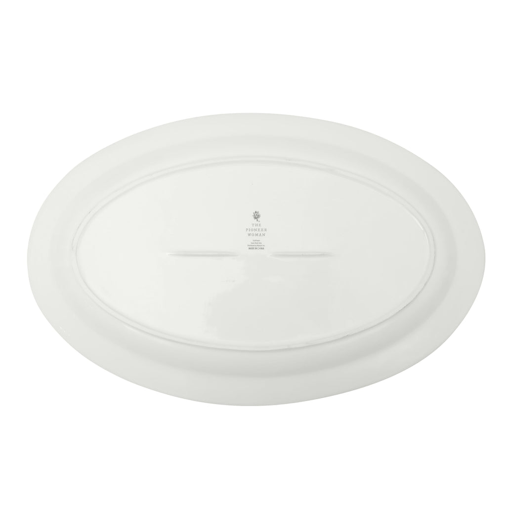 Vintage Lace 20-inch Stoneware Oval Serving Tray Platter, White