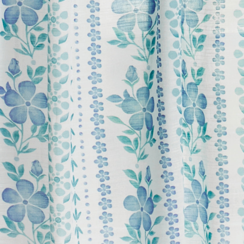 Hattie Stripe 2 Pack Curtain Panel, BCI Cotton, Floral, Blue, RodPocket, 40" W