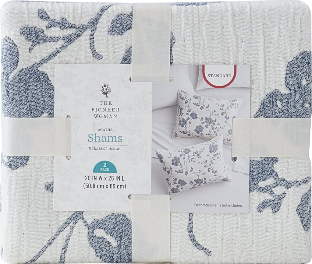 Agatha Floral Gauze Pillow Sham, Standard, Blue Dust, 2 Pack - Cozy Cottage