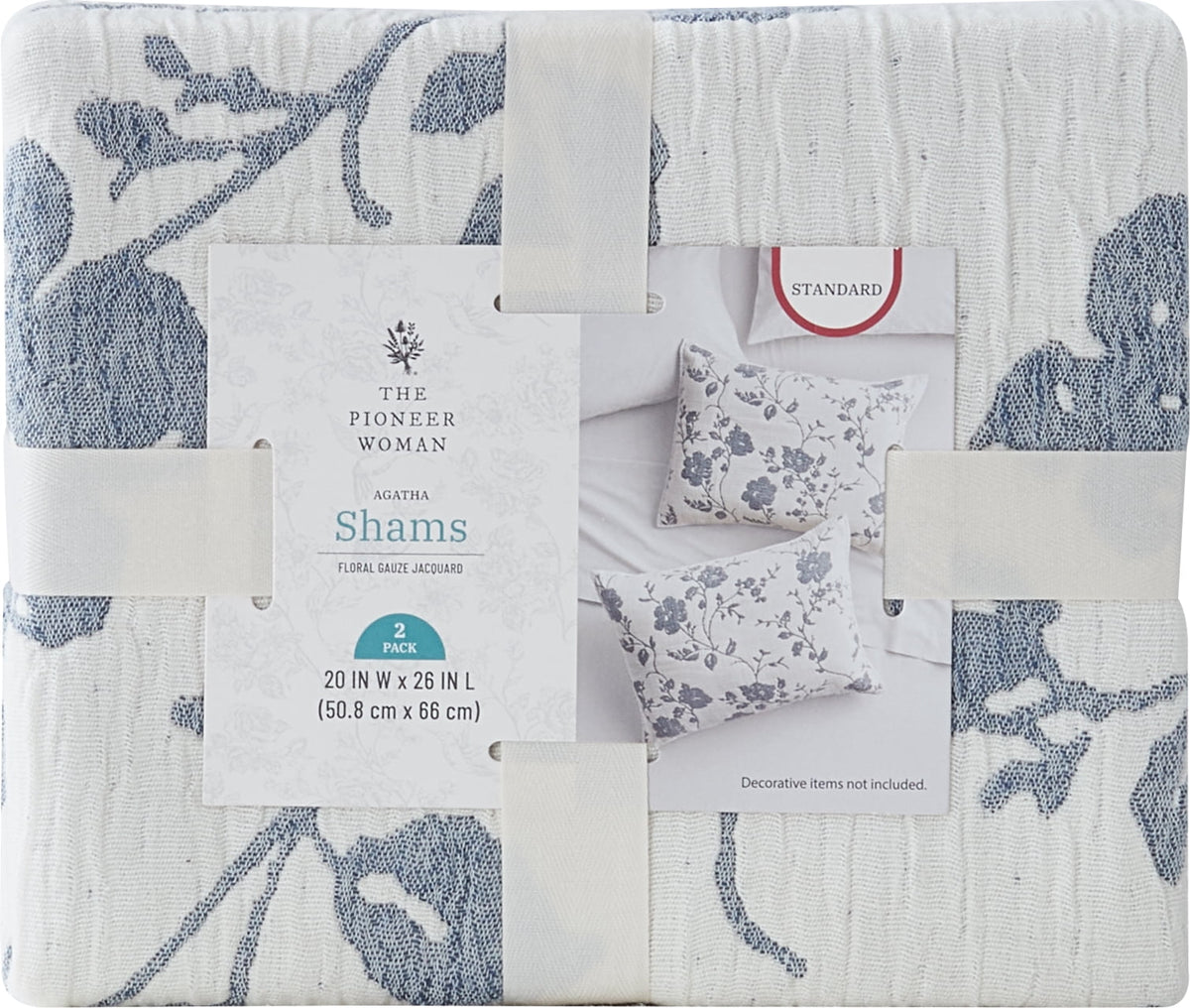 Agatha Floral Gauze Pillow Sham, Standard, Blue Dust, 2 Pack - Cozy Cottage