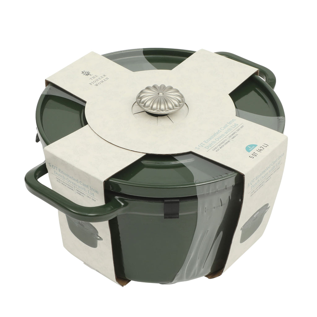 5-Quart Enamel Cast Iron Dutch Oven with Lid, Dark Green - Rustic Home