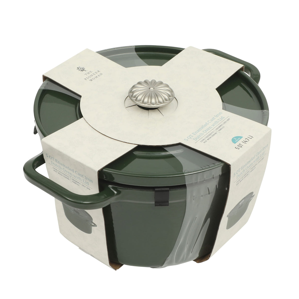 5-Quart Enamel Cast Iron Dutch Oven with Lid, Dark Green - Rustic Home