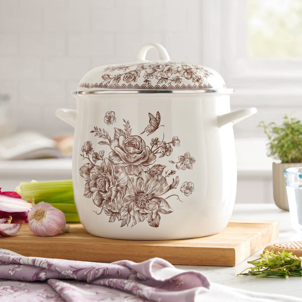 Agatha 12 Qt Enamel on Steel Stock Pot with Lid, Brown - Farmhouse
