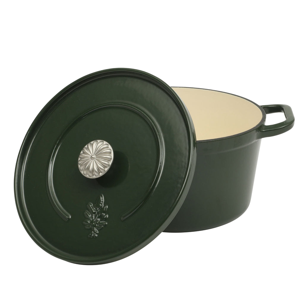 5-Quart Enamel Cast Iron Dutch Oven with Lid, Dark Green - Rustic Home
