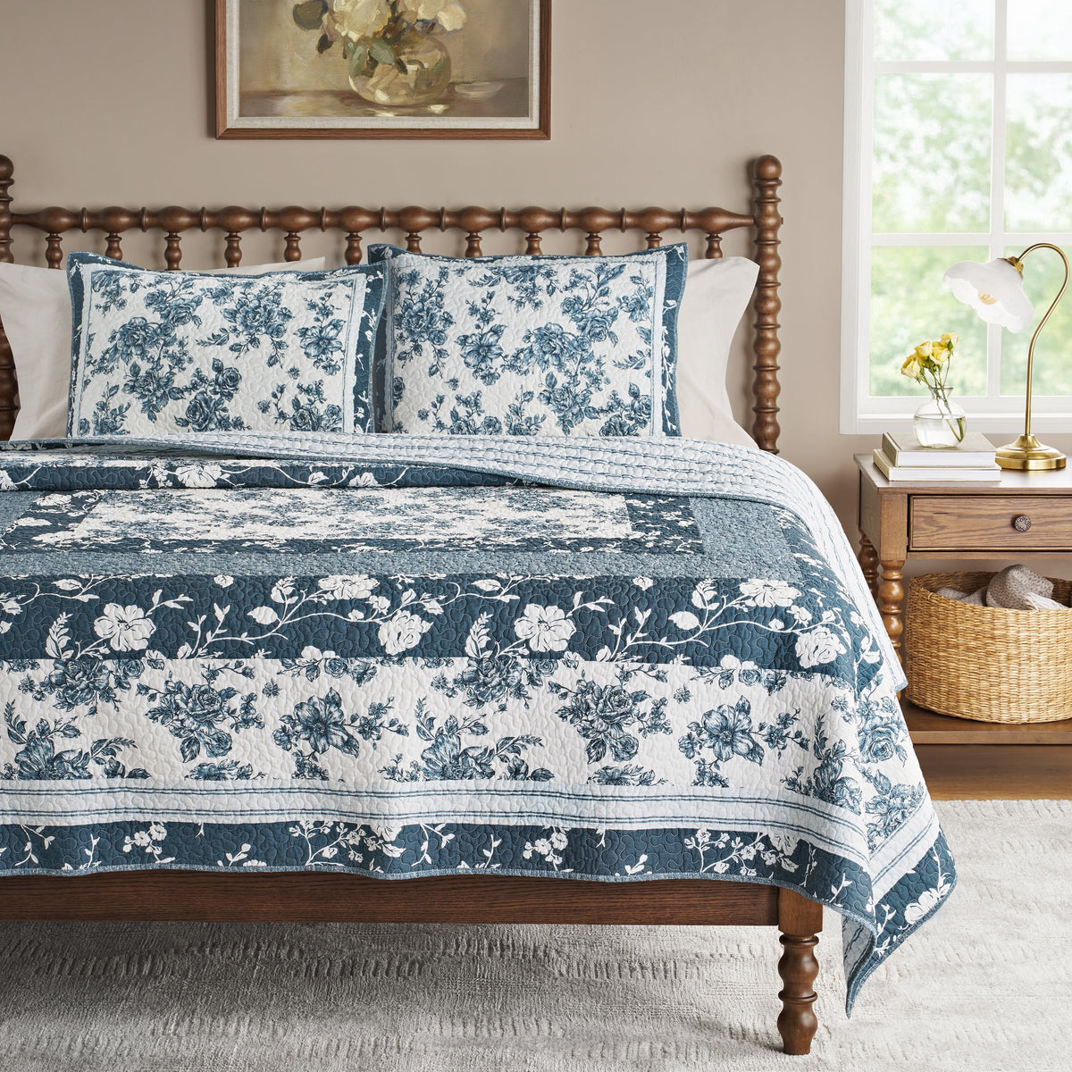 Avery Cotton Patchwork Quilt, Full/Queen, Blue Dust Bedding