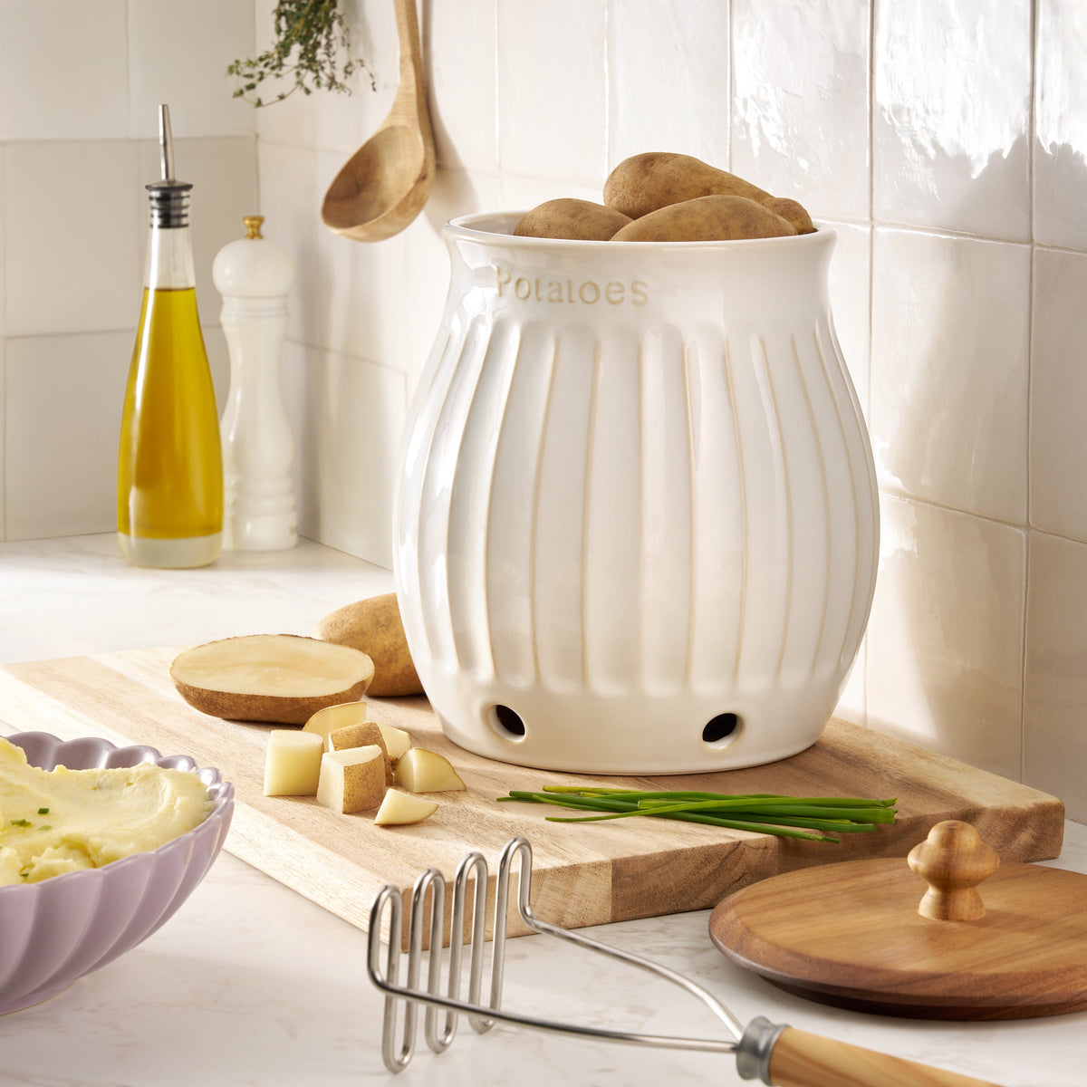 Colette Stoneware Potato Keeper, White