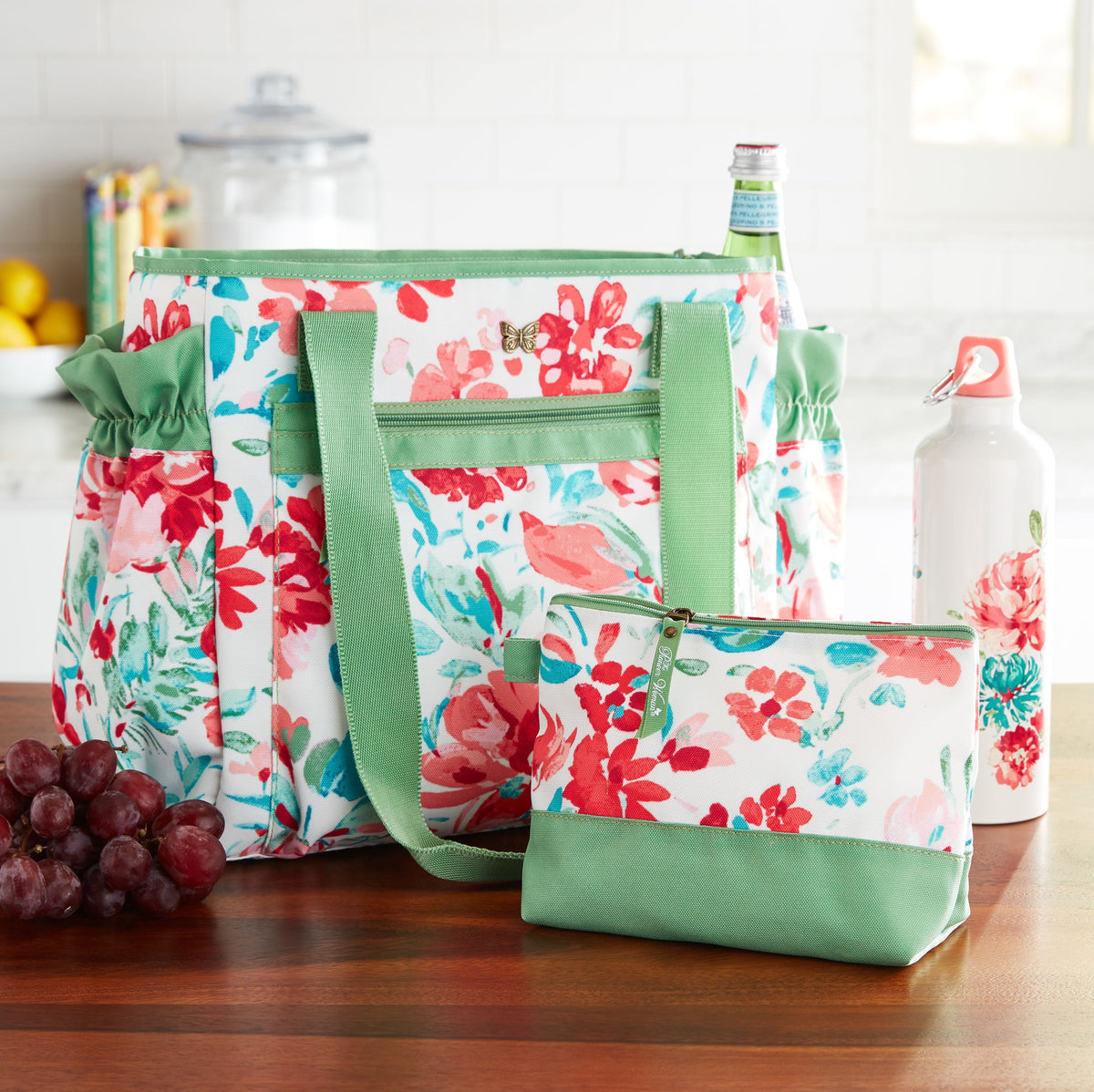 Insulated Lunch Kit Set with Extra Bag and Bottle, Gorgeous Garden