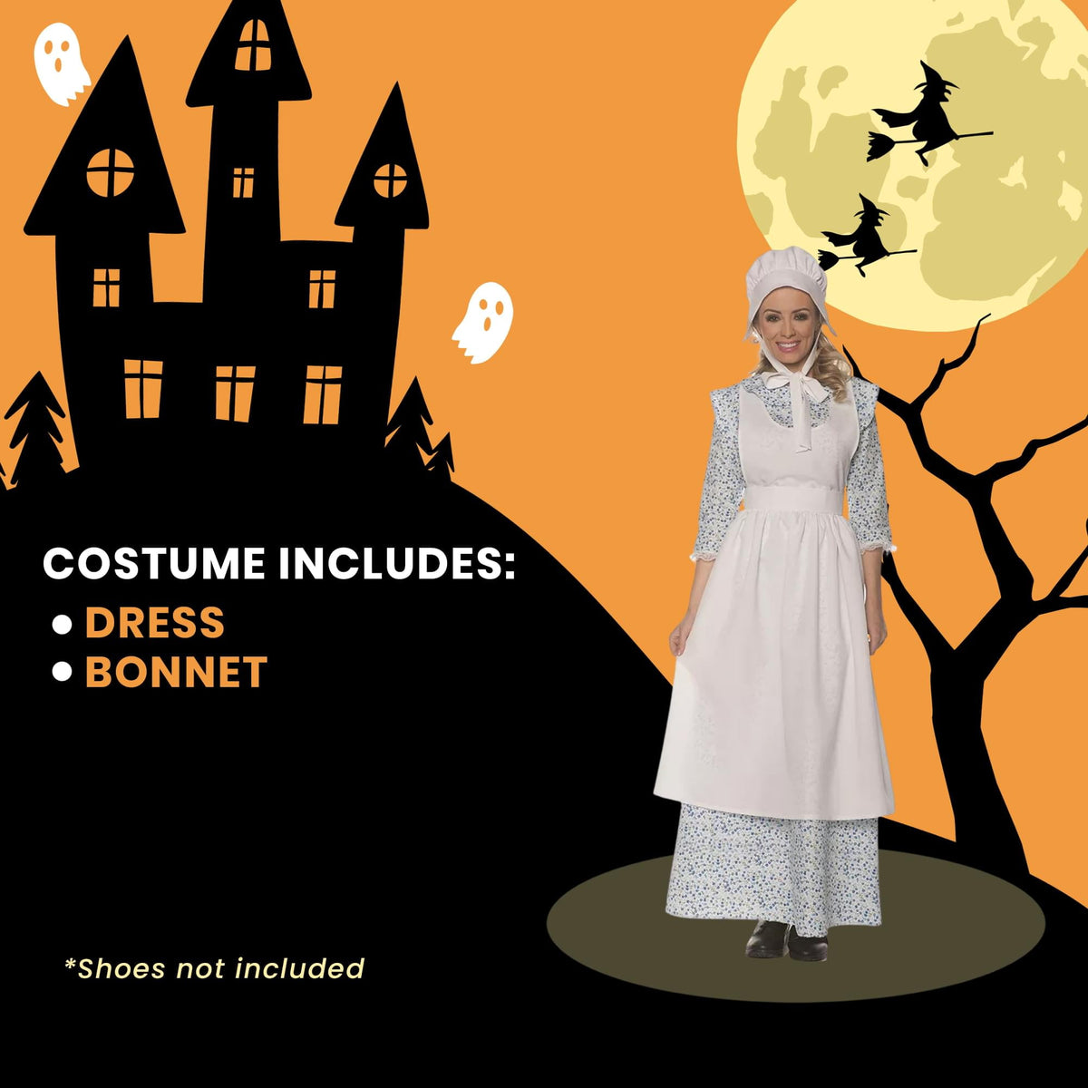 Pioneer Womens Costume with Apron and Bonnet | Large Female