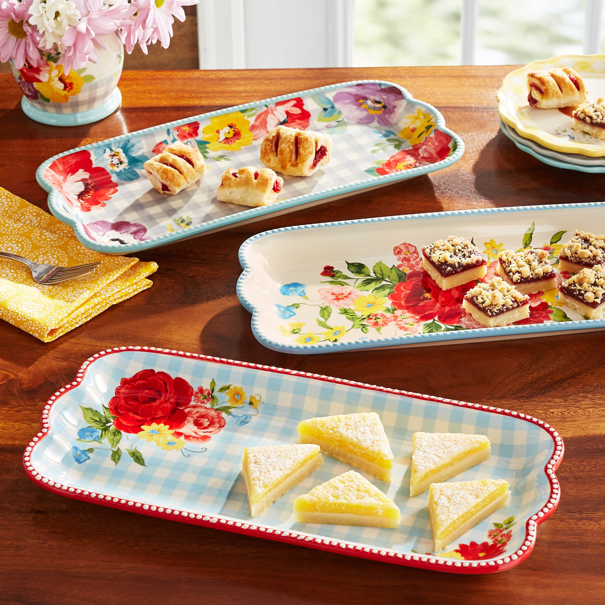 Floral Medley 3-Piece Ceramic Serving Platter Set