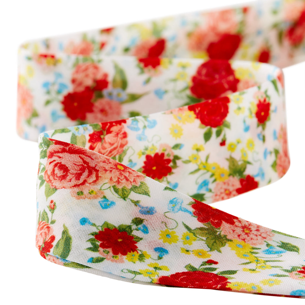 Sweet Rose Double Fold Cotton Quilt Binding Ribbon, 7/8" x 25 Yards