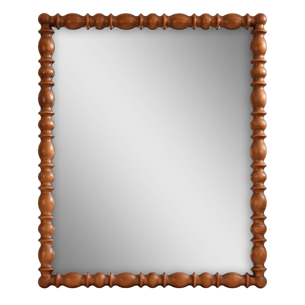 Harper Spindle Wood Decorative Wall Mirror, Beaded Turned Wood Mirror, Rustic Brown 24x30