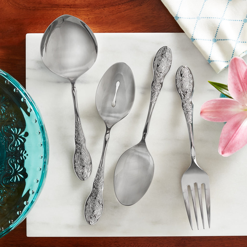 3-Pack The Pioneer Woman Mazie 4-Piece Serve Utensils Set Stainless Steel Silver Classic