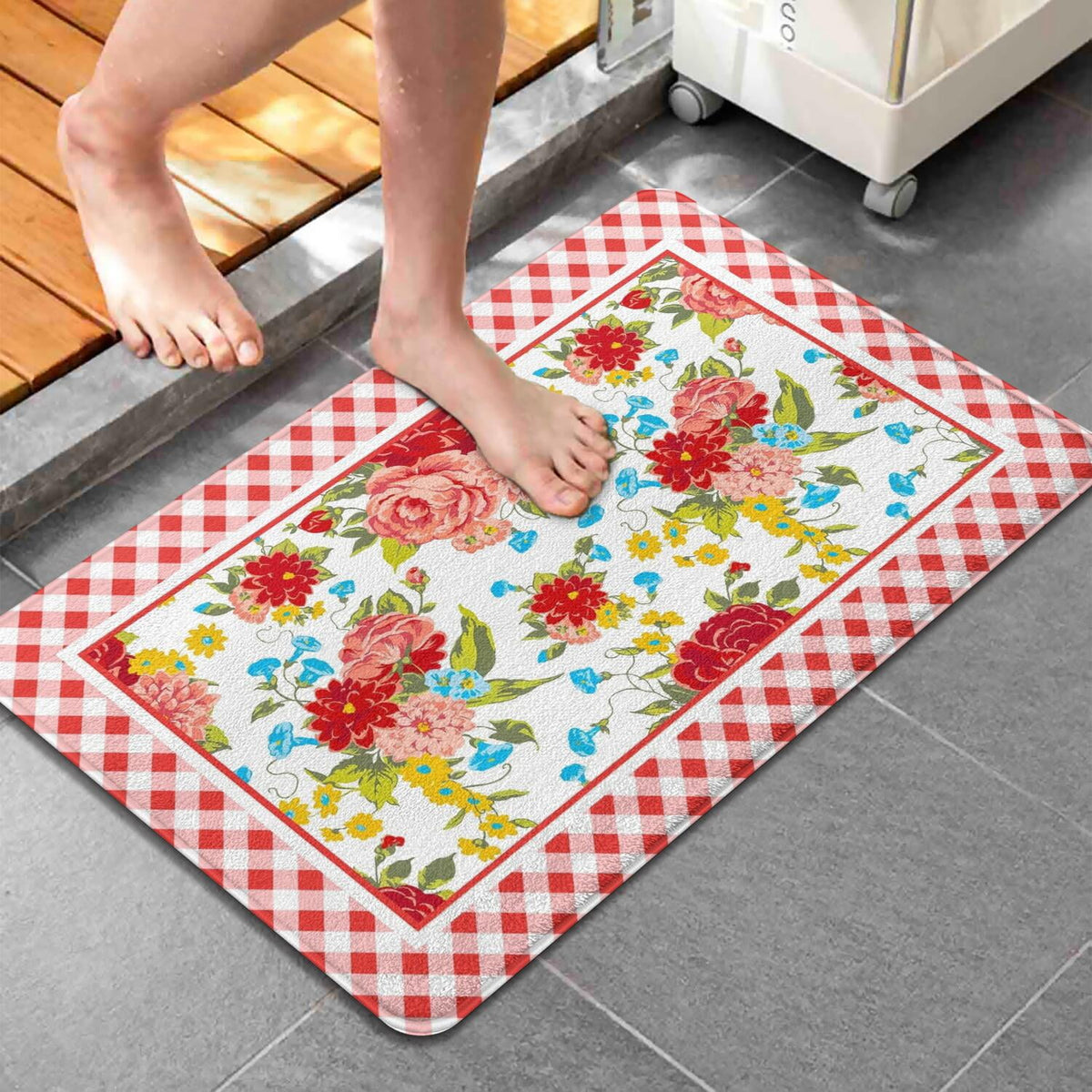 Flower Design Bath Mat Soft Rug Rubber Non Slip Quick Dry Wildflower Woman Super Absorbent