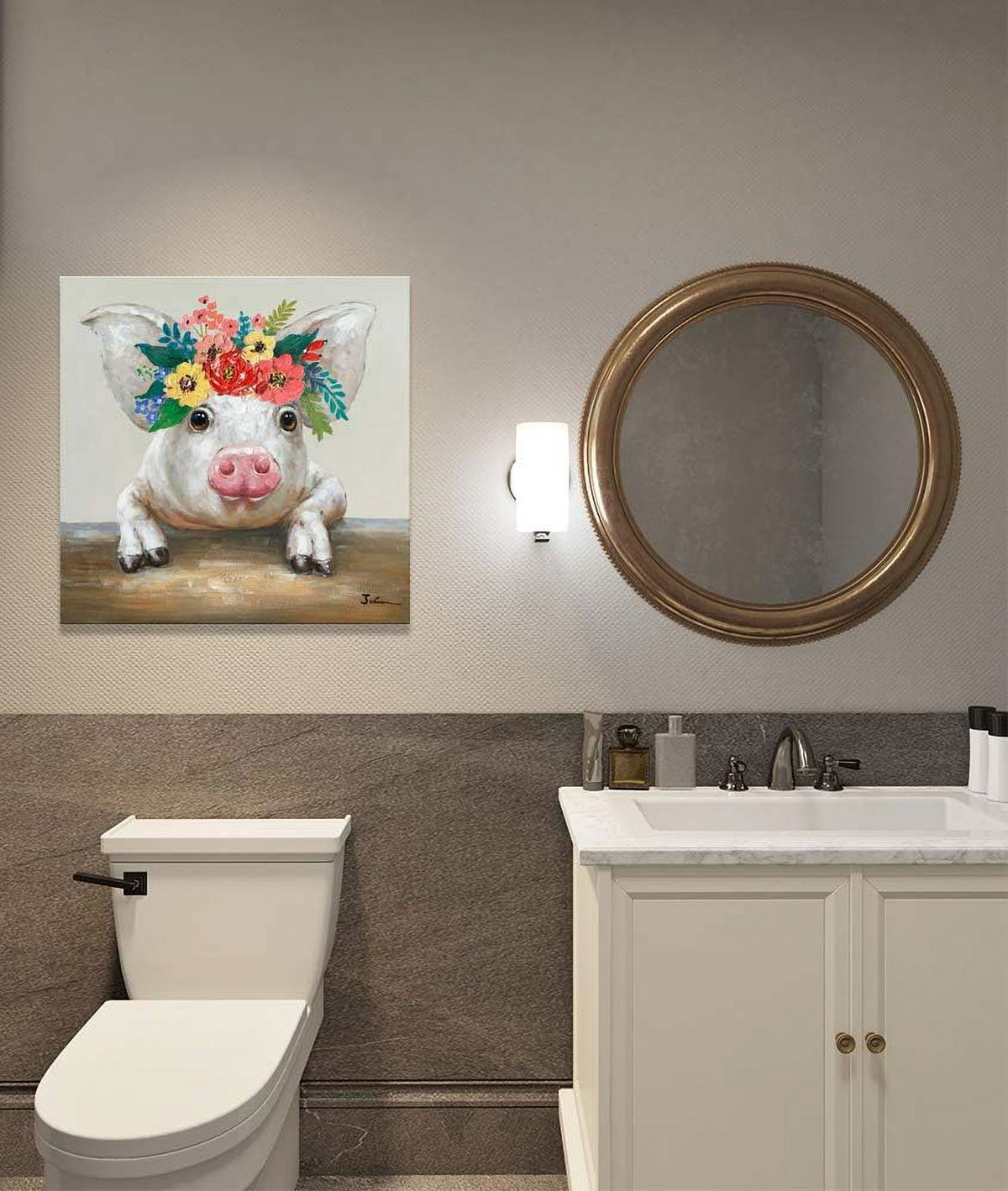 Pig Canvas Picture Wall Art: Rustic Pig Floral Crown Wall Decor Farm Animal Wall Art