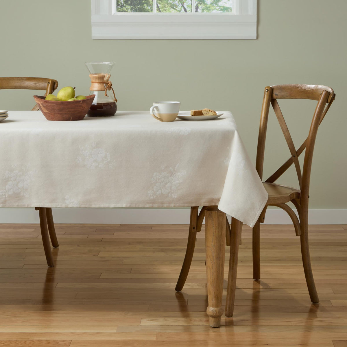 Tonal Floral Jacquard Woven Fabric Tablecloth, Light Taupe, 60"W x 102"L - Classic
