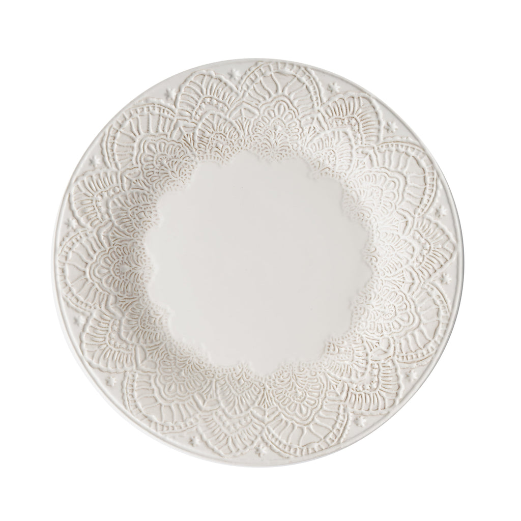 Vintage Lace 12-Piece Ceramic Dinnerware Set, Linen