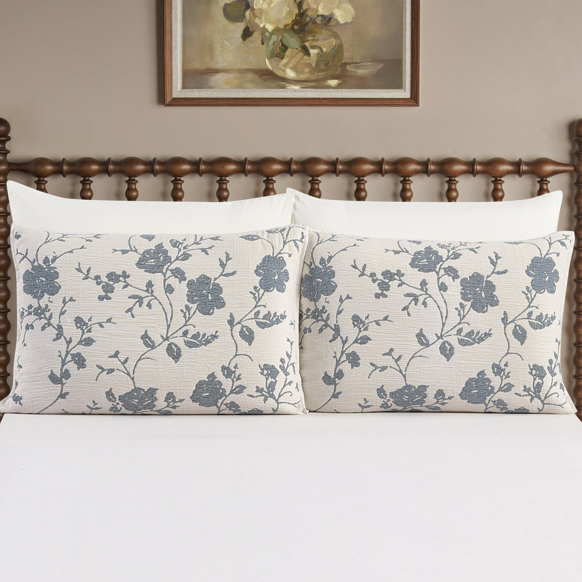 Agatha Floral Gauze Pillow Sham, Standard, Blue Dust, 2 Pack - Cozy Cottage