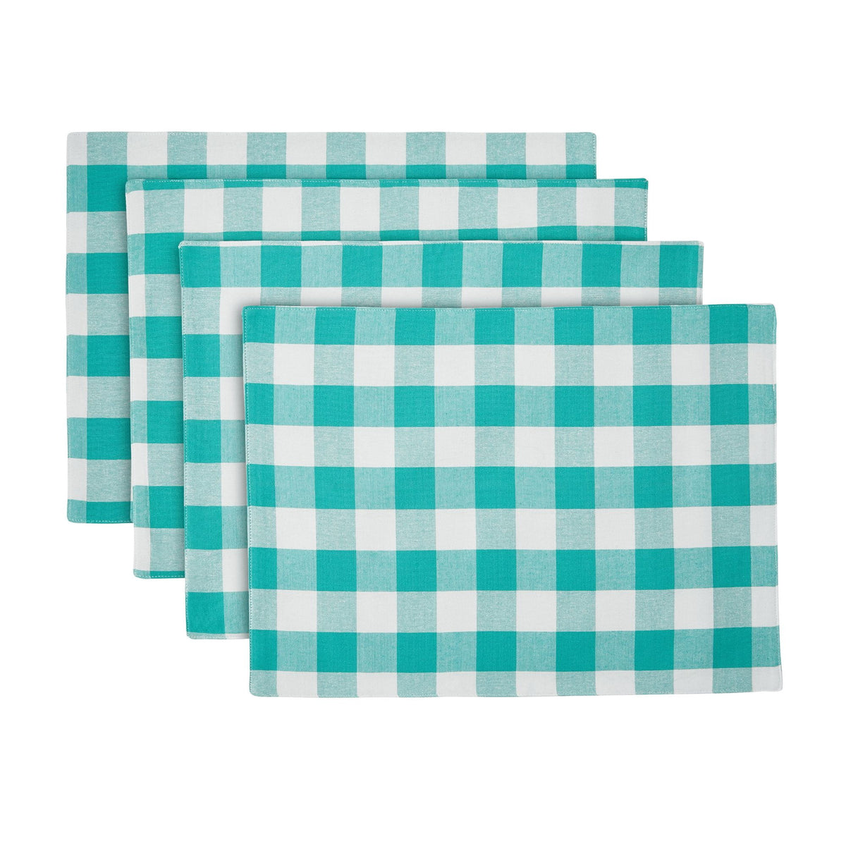 Charming Check Placemat, Table Runner, Napkin, and Napkin Ring Set, 13 Piece, Teal