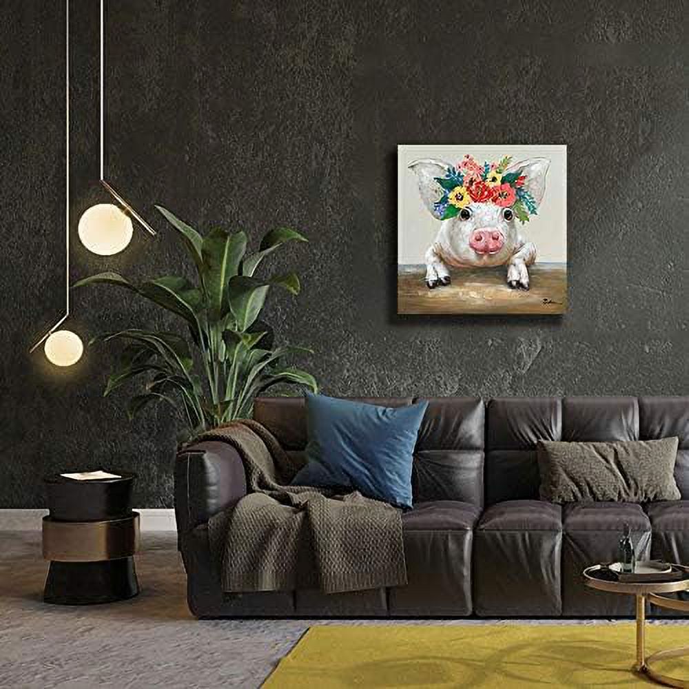Pig Canvas Picture Wall Art: Rustic Pig Floral Crown Wall Decor Farm Animal Wall Art
