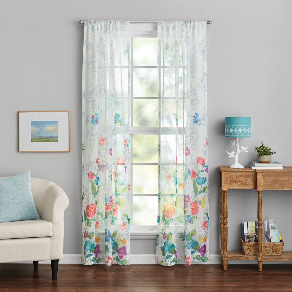 Blooming Bouquet Curtain Panel Pair, Set of 2, Floral, 40"W x 84"L