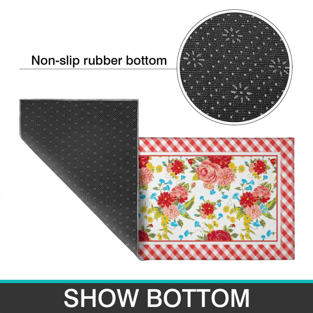 Flower Kitchen Mat 2-Piece Set Farmhouse Anti-Fatigue Water-Resistant Stain-Resistant Non-Slip Floor Mat