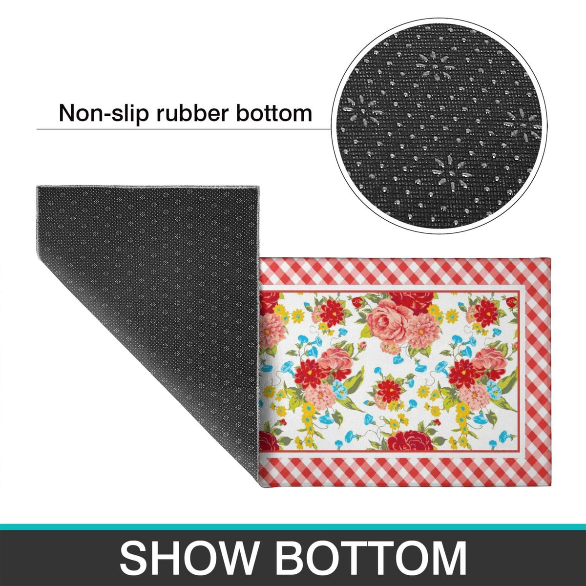 Flower Kitchen Mat 2-Piece Set Farmhouse Anti-Fatigue Water-Resistant Stain-Resistant Non-Slip Floor Mat