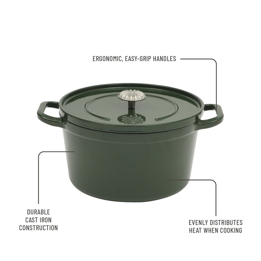 5-Quart Enamel Cast Iron Dutch Oven with Lid, Dark Green - Rustic Home