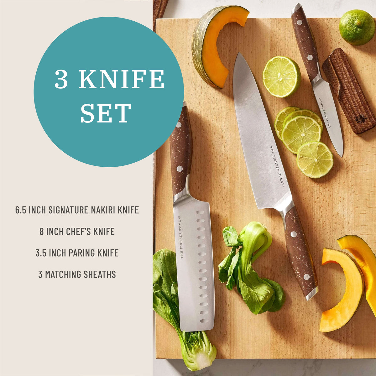 3-Piece Knife Set, Brown Speckle